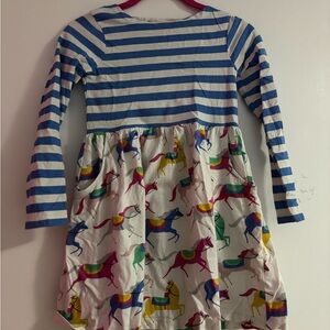 Mini Boden Blue Striped Dress with Colorful Horse Print